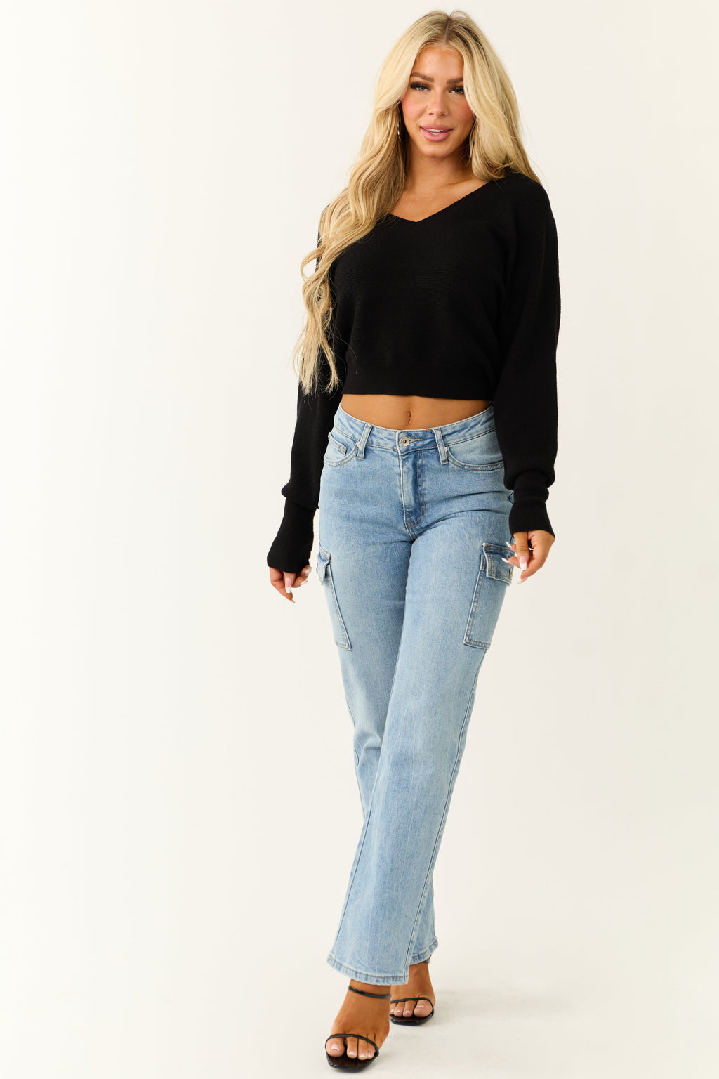 Women’s Black Ribbed Knit V Neck Sweater