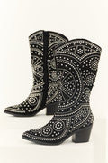 Black Rhinestone Studded Cowboy Boots