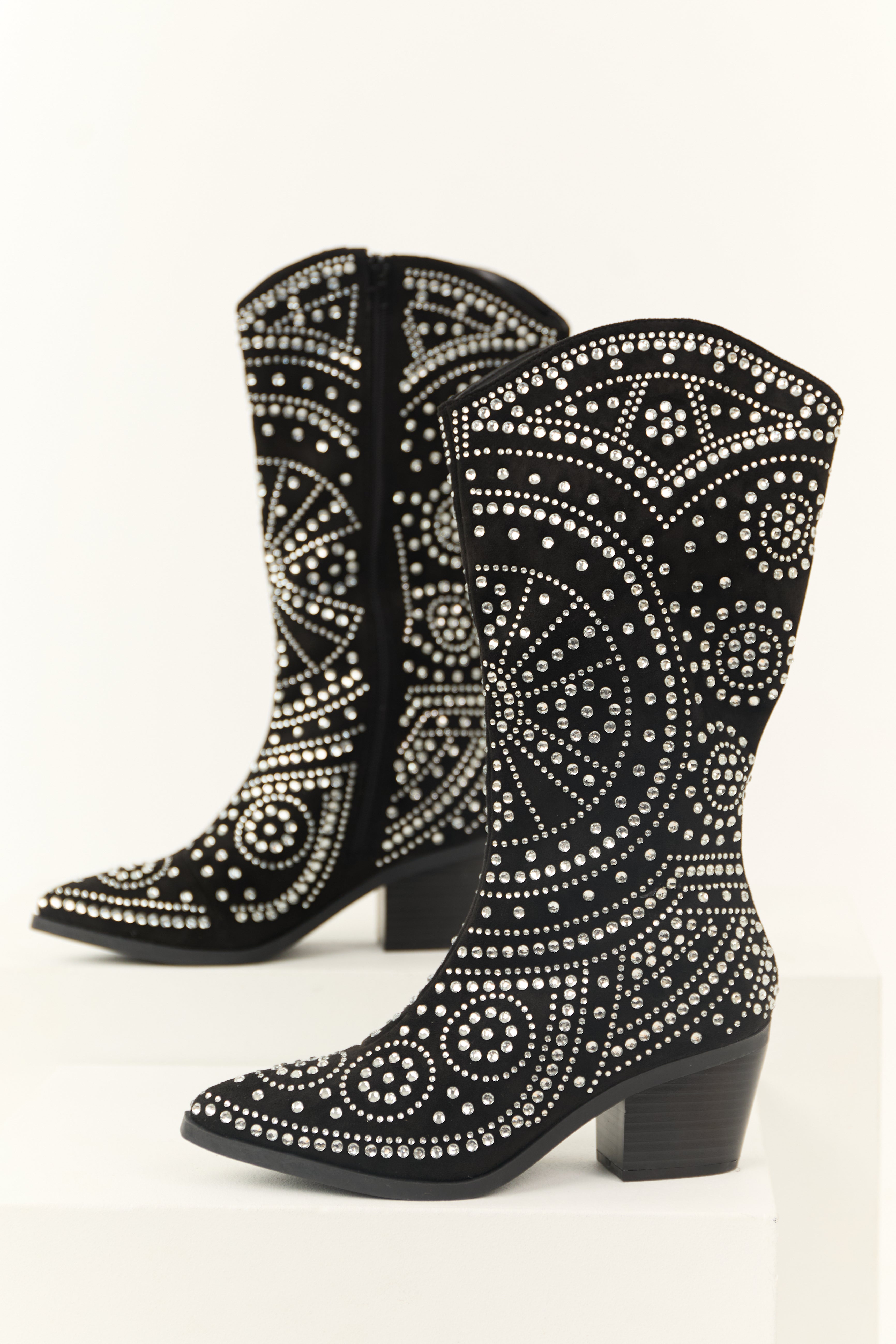 Black Rhinestone Studded Cowboy Boots