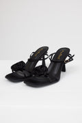 Women’s Black Satin Flower Strap Heels