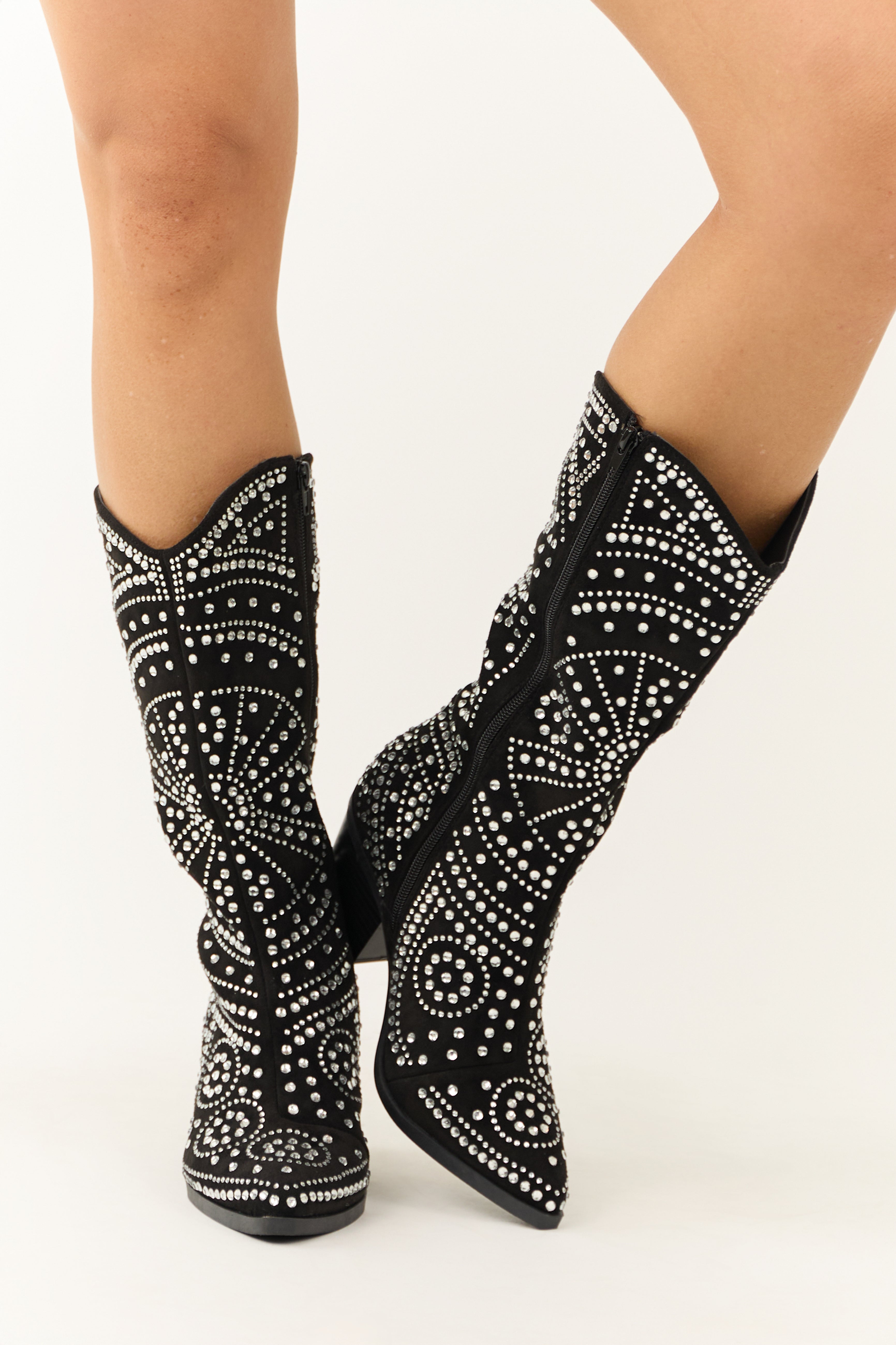 Black Rhinestone Studded Cowboy Boots
