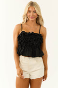 Women’s Black Ribbon Bow Peplum Crop Tank Top