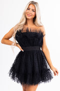 Women’s Black Strapless Ruffle Heart Detail Mini Dress