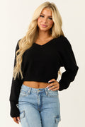 Women’s Black Ribbed Knit V Neck Sweater