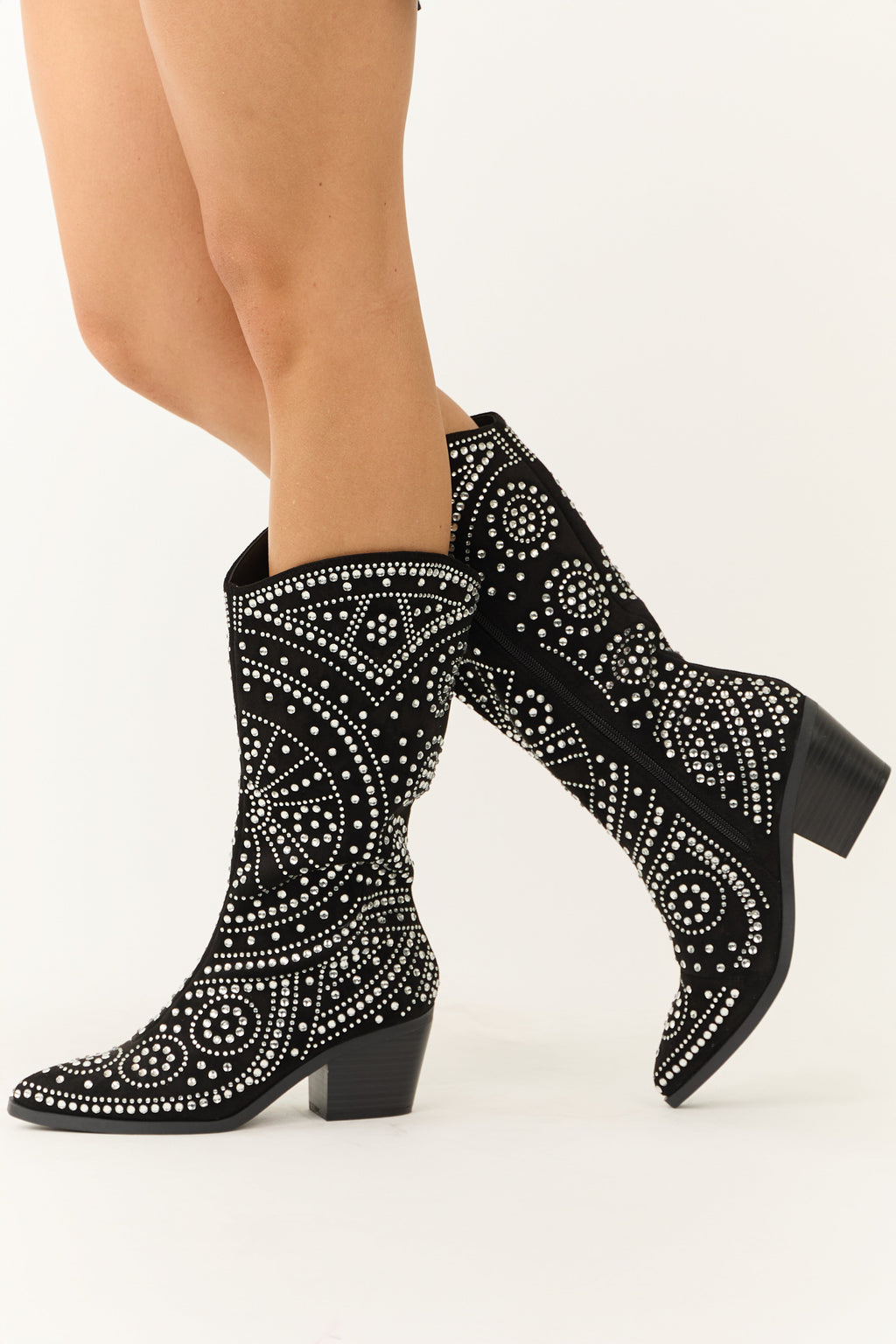 Black Rhinestone Studded Cowboy Boots