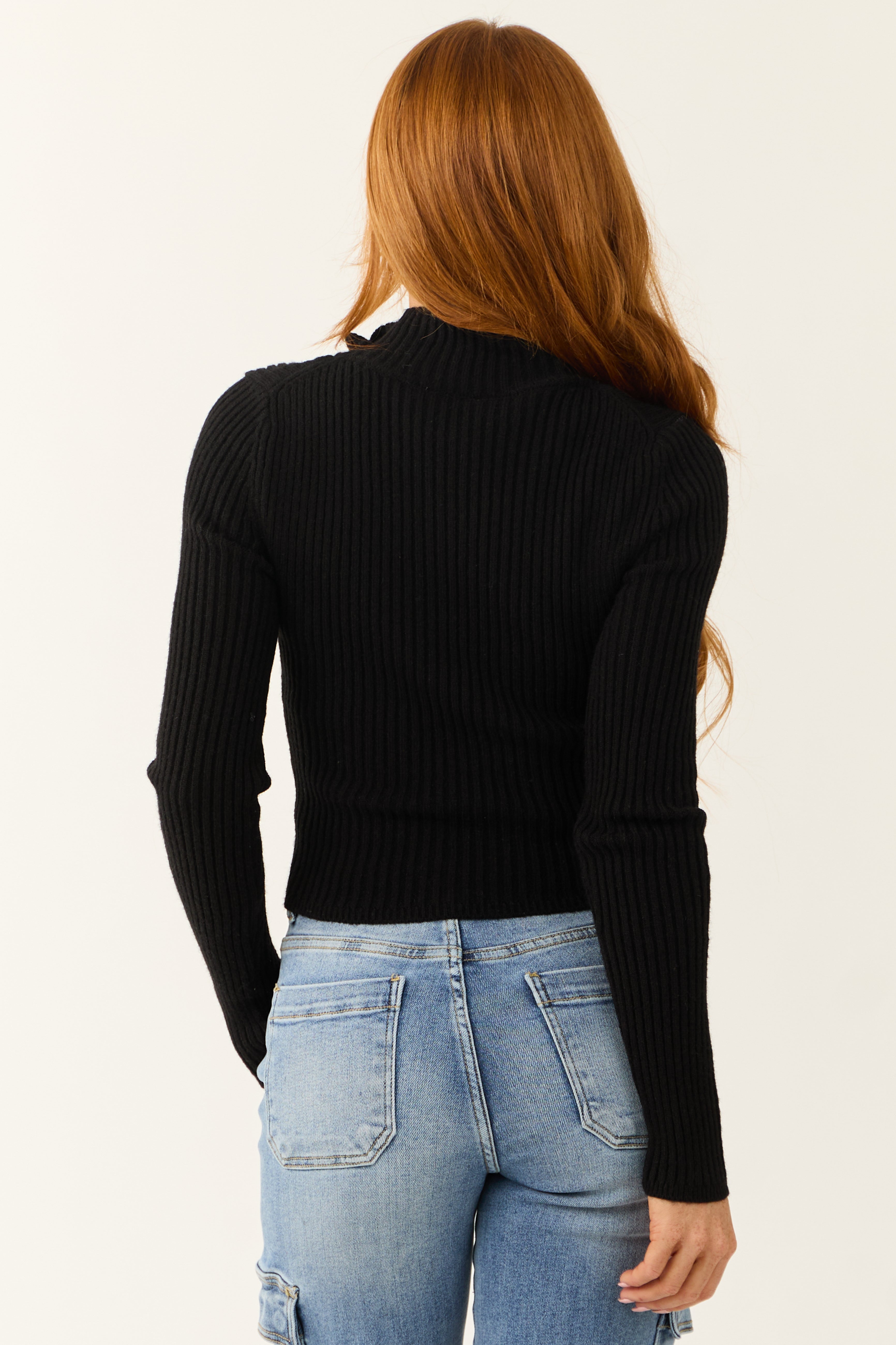 Women’s Black Ribbed Knit Half Zip Top